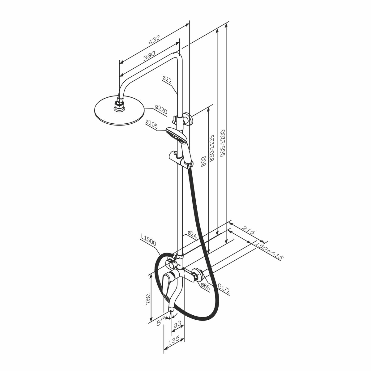F0783900 - Coloana dus baterie cu teava scuta Crome Shower AM&PM-19