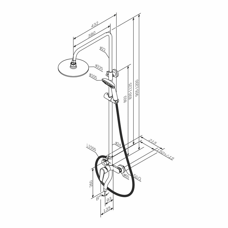 F0783900 - Coloana dus baterie cu teava scuta Crome Shower AM&PM-19