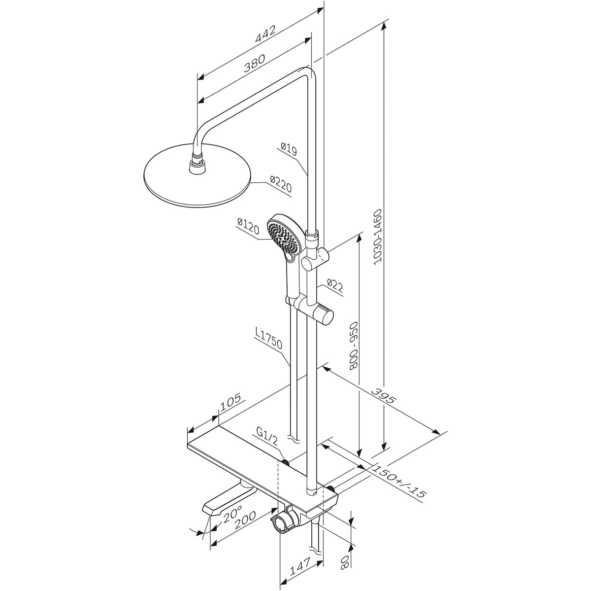 F09H700 - Coloana dus functii multiple crome Flash AM&PM-8