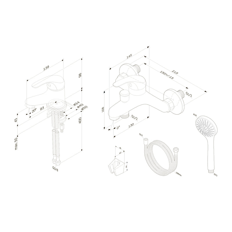 F4098301 - Set Bateri eLavoar + Baterie Cada Teava Scurta + Furtun si Para, Play Crome AM&PM-2