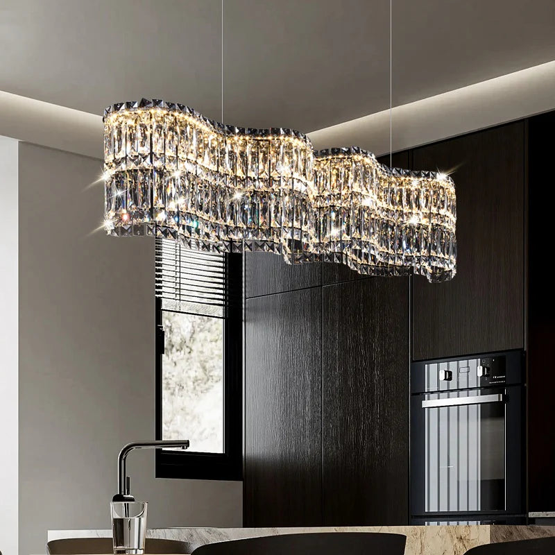 Candelabru Cristal LED cu Telecomanda WAVE Imperio, 81W, 100cm, Crom Lucios, Lumina Calda/Rece/Neutra, Inaltime Reglabila, Lumina Dimabila, Metal si Cristal-2