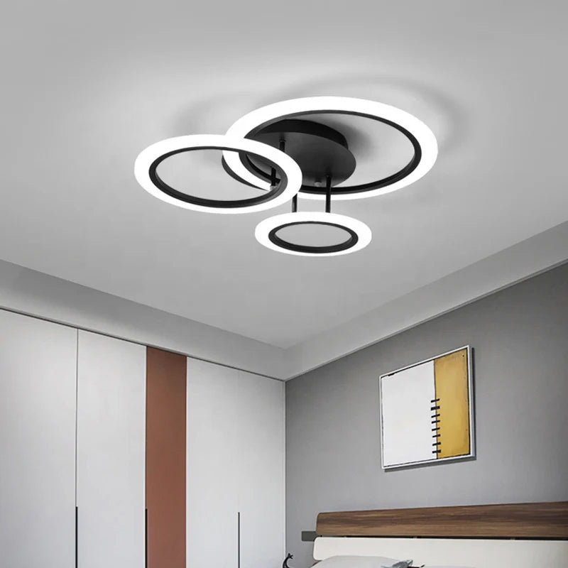 Lustra LED cu telecomanda BETTY 40W, 3 Cercuri, lumina Rece/Calda/Neutra, Dimabila, Negru