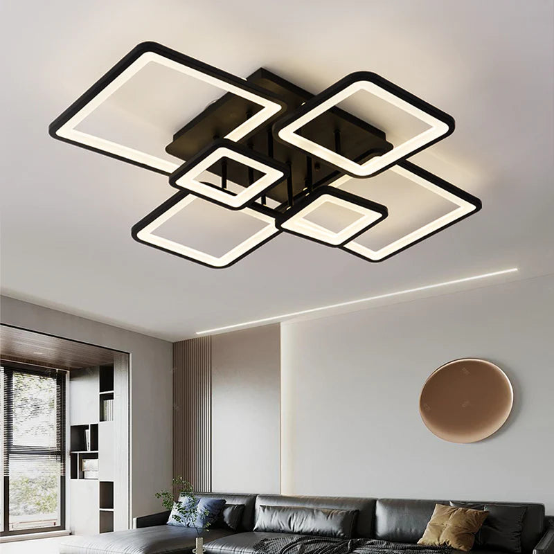 Lustra LED cu telecomanda ELLA 120W, 6 Patrate, lumina Rece/Calda/Neutra, Dimabila, Negru, Metal si Acril-4