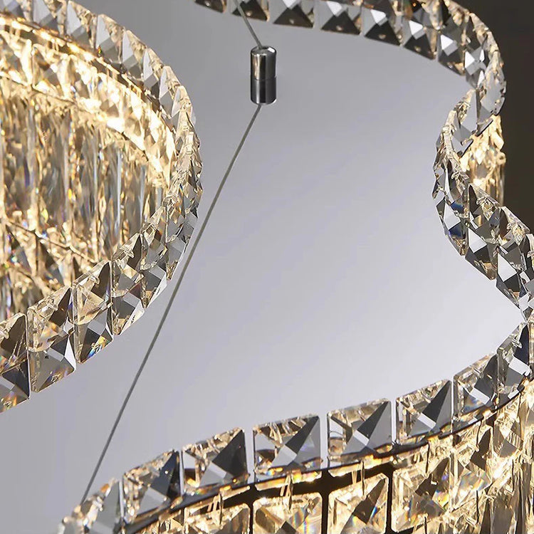 Candelabru Cristal LED cu Telecomanda WAVE Imperio, 81W, 100cm, Crom Lucios, Lumina Calda/Rece/Neutra, Inaltime Reglabila, Lumina Dimabila, Metal si Cristal