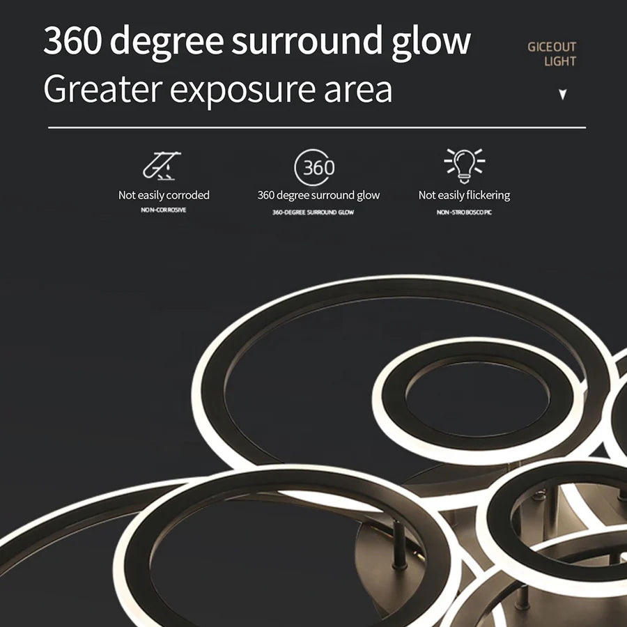 Lustra LED cu telecomanda BETTY 40W, 3 Cercuri, lumina Rece/Calda/Neutra, Dimabila, Negru