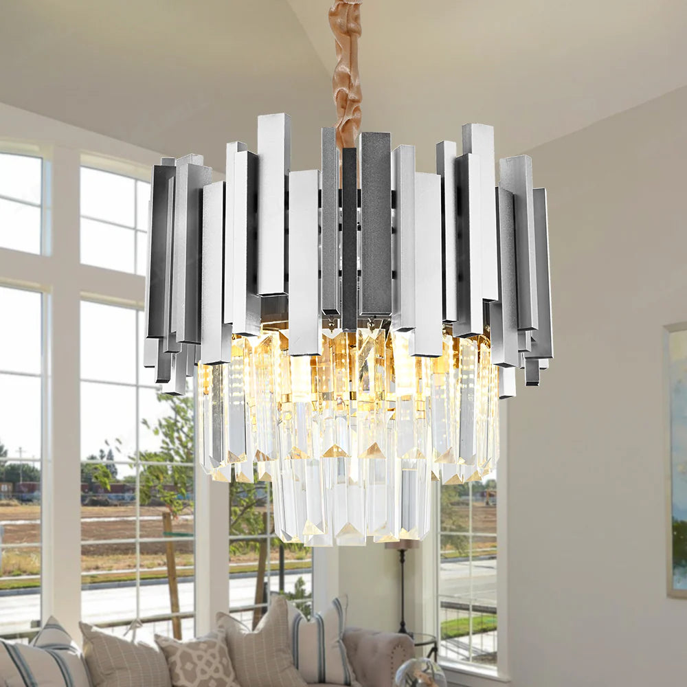 Candelabru Cristal BLOIS Nobile 5xE14, Diametru 40cm, Argintiu, Inaltime Reglabila
