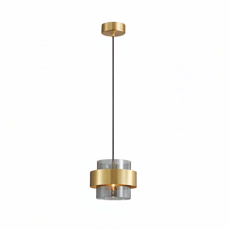 Lustra Suspendata LC855/1GY, 1XE27, Inaltime Reglabila, Sticla si Metal