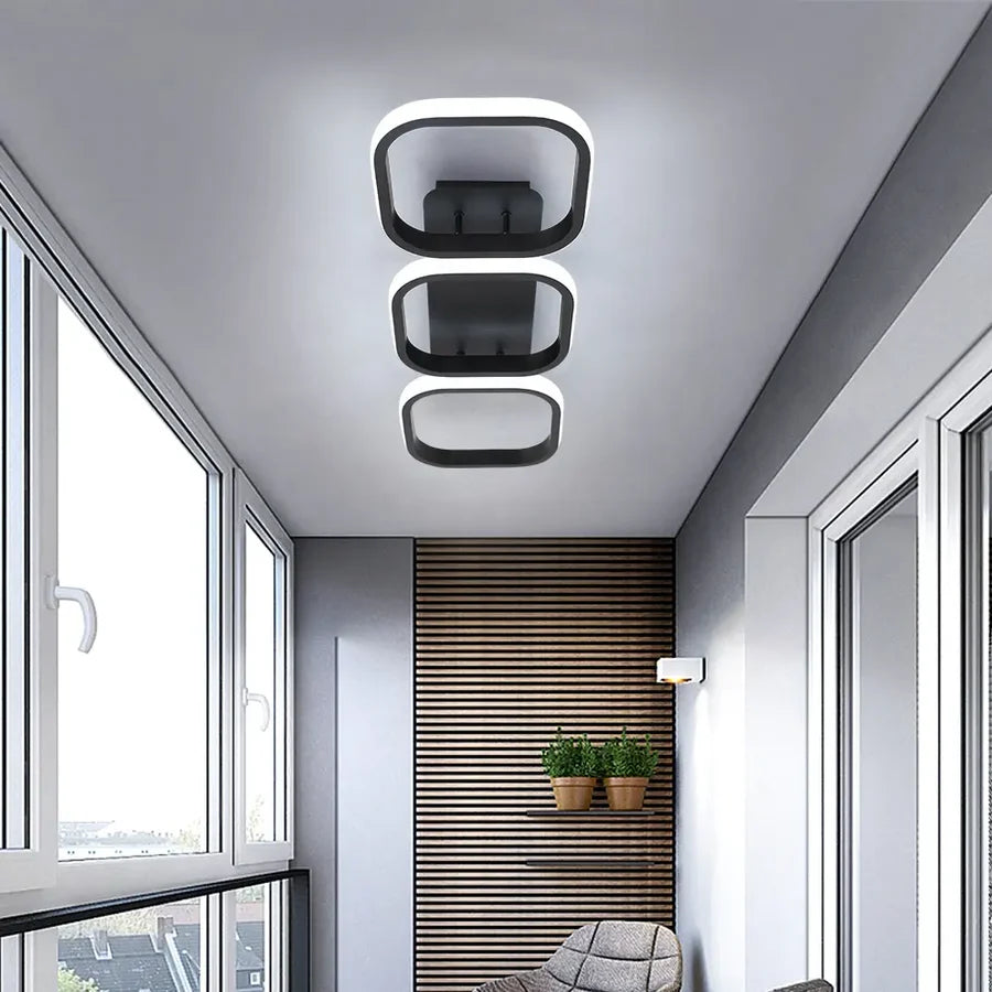 Lustra LED VERTEX 34W, 3 Patrate, Liniara, lumina Rece/Calda/Neutra, Neagra