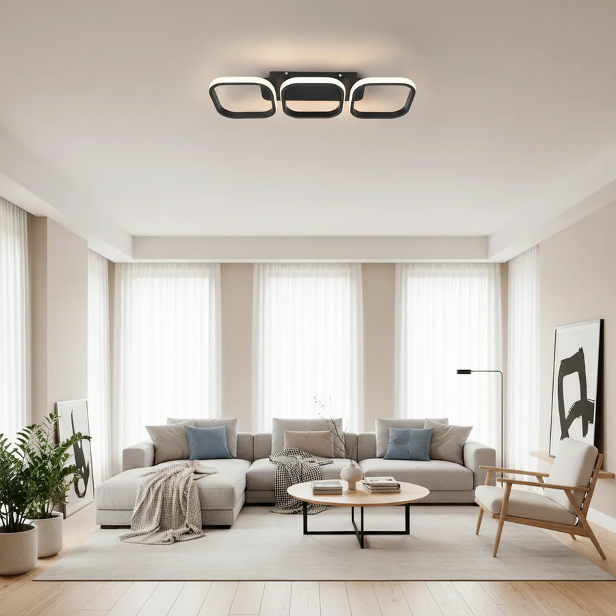 Lustra LED VERTEX 34W, 3 Patrate, Liniara, lumina Rece/Calda/Neutra, Neagra