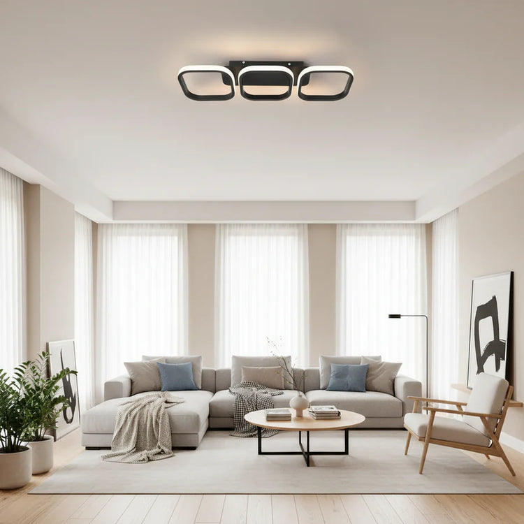 Lustra LED VERTEX 34W, 3 Patrate, Liniara, lumina Rece/Calda/Neutra, Neagra