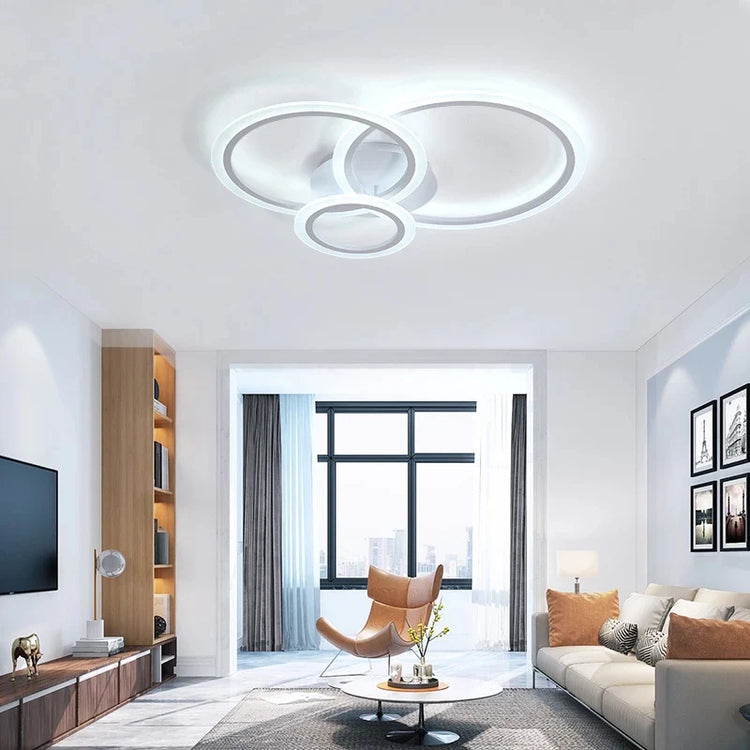 Lustra LED cu telecomanda BETTY 40W, 3 Cercuri, lumina Rece/Calda/Neutra, Dimabila, Alb, Metal si Acril