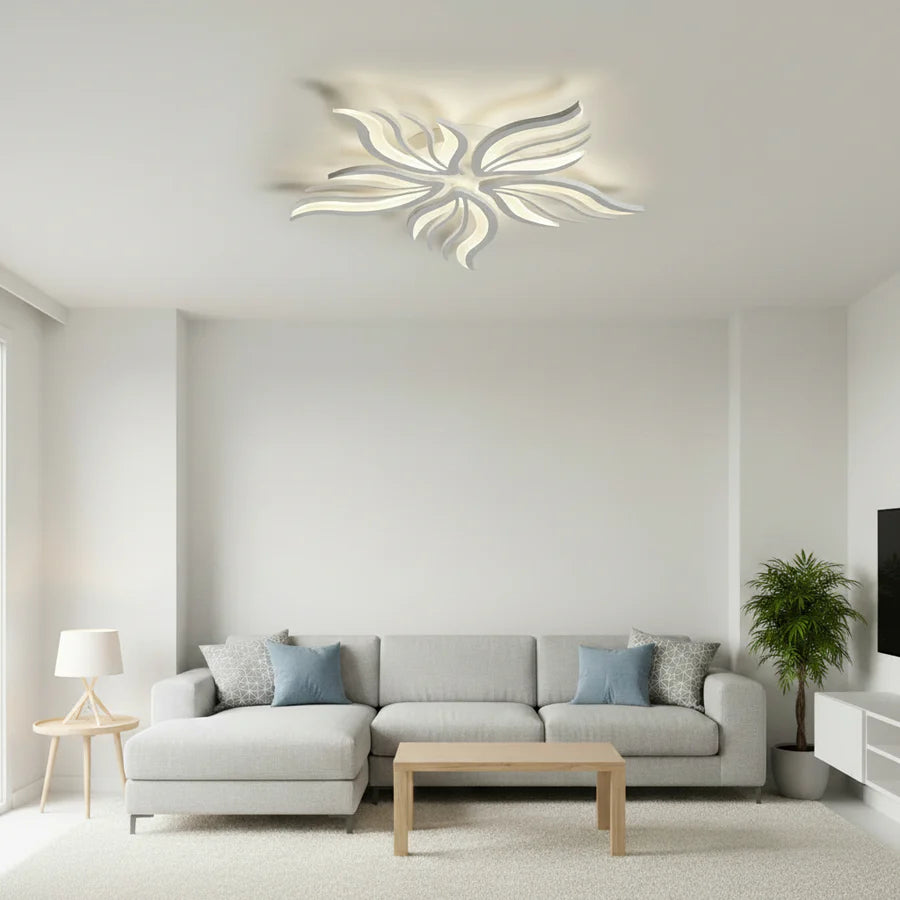 Lustra LED cu telecomanda SAKURA 62W, 5 Petale, lumina Rece/Calda/Neutra, Dimabila, Alb