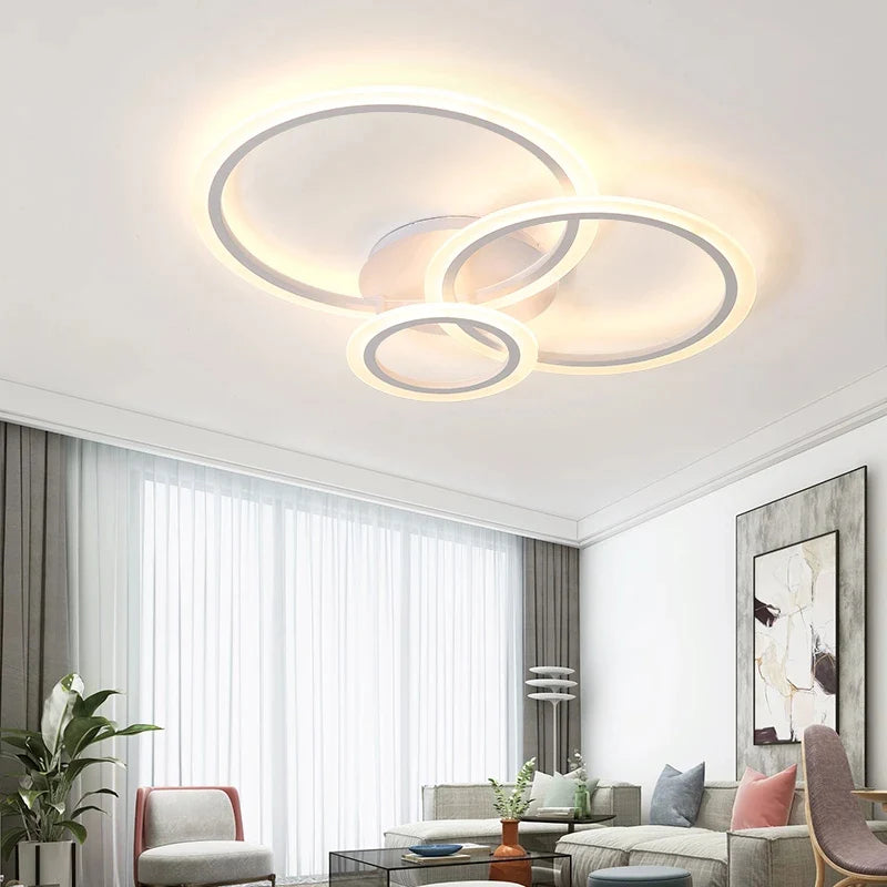 Lustra LED cu telecomanda BETTY 40W, 3 Cercuri, lumina Rece/Calda/Neutra, Dimabila, Alb, Metal si Acril