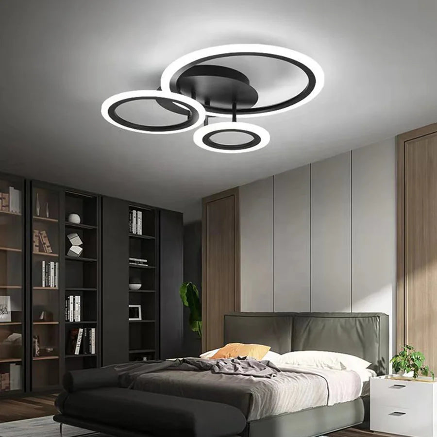Lustra LED cu telecomanda BETTY 40W, 3 Cercuri, lumina Rece/Calda/Neutra, Dimabila, Negru