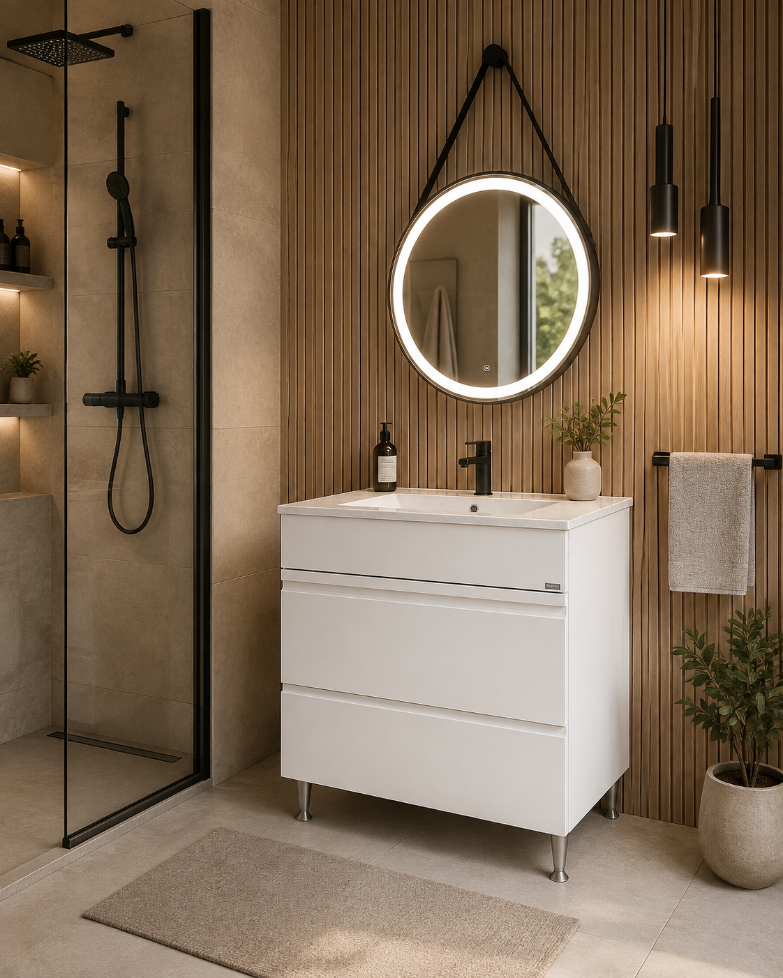 SERIA 486 - MOBILIER BAIE MDF 80CM SRT ALB + LAVOAR GRANIT ALB