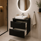 Seria 633 - Mobilier baie MDF cu Blat compozit ceramcia 60cm Negru + Lavoar Granit