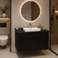 Seria 633 - Mobilier baie MDF cu blat compozit ceramica 80cm negru + Lavoar Granit