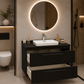 Seria 633 - Mobilier baie MDF cu blat compozit ceramica 80cm negru + Lavoar Granit