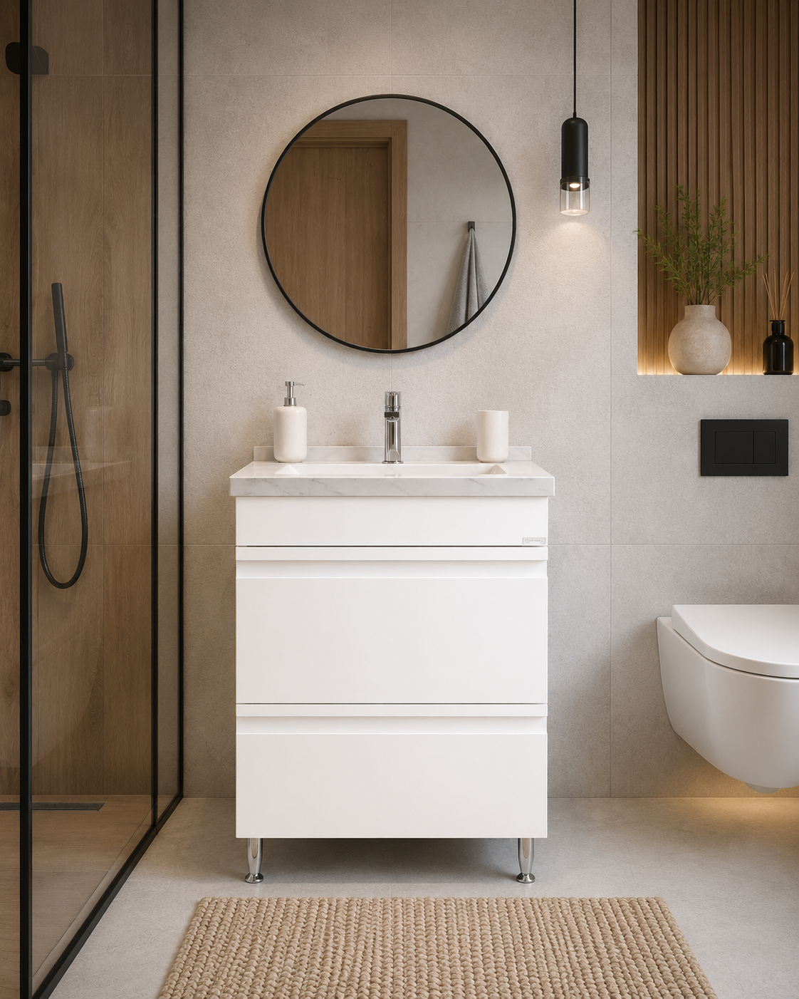 SERIA 886 - MOBILIER BAIE 60CM MDF ALB+LAVOAR GRANIT DUBAI