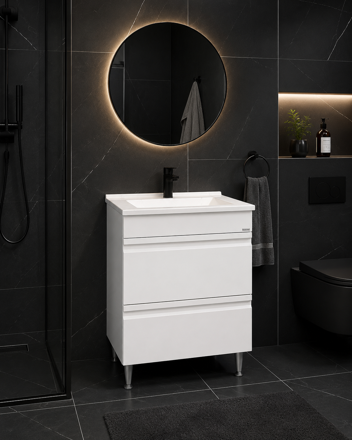 SERIA 486 - MOBILIER BAIE 60CM MDF ALB SERTARE + LAVOAR GRANIT ALB