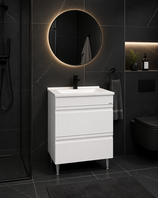 SERIA 486 - MOBILIER BAIE 60CM MDF ALB SERTARE + LAVOAR GRANIT ALB