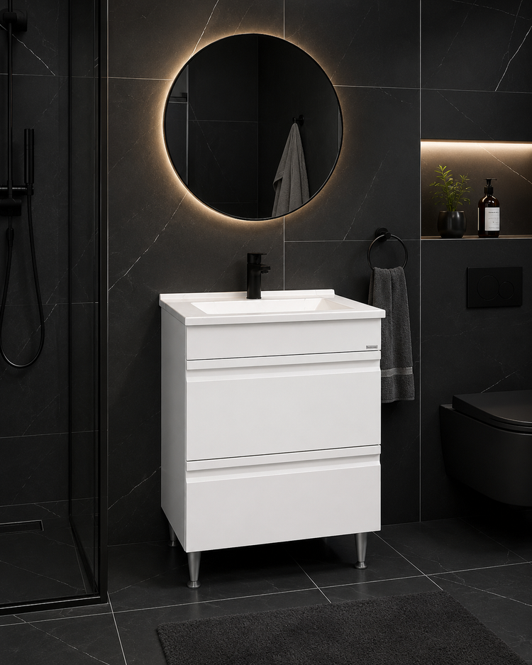 SERIA 486 - MOBILIER BAIE 60CM MDF ALB SERTARE + LAVOAR GRANIT ALB