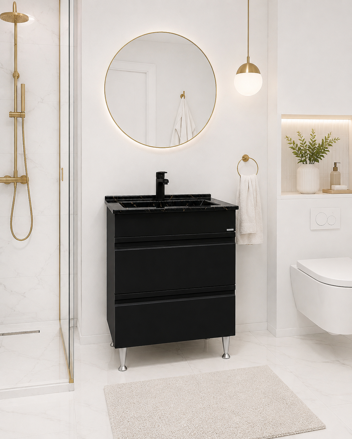 SERIA 486 - MOBILIER BAIE MDF 60CM NG + LAVOAR GRANIT NEGRU 60X46CM