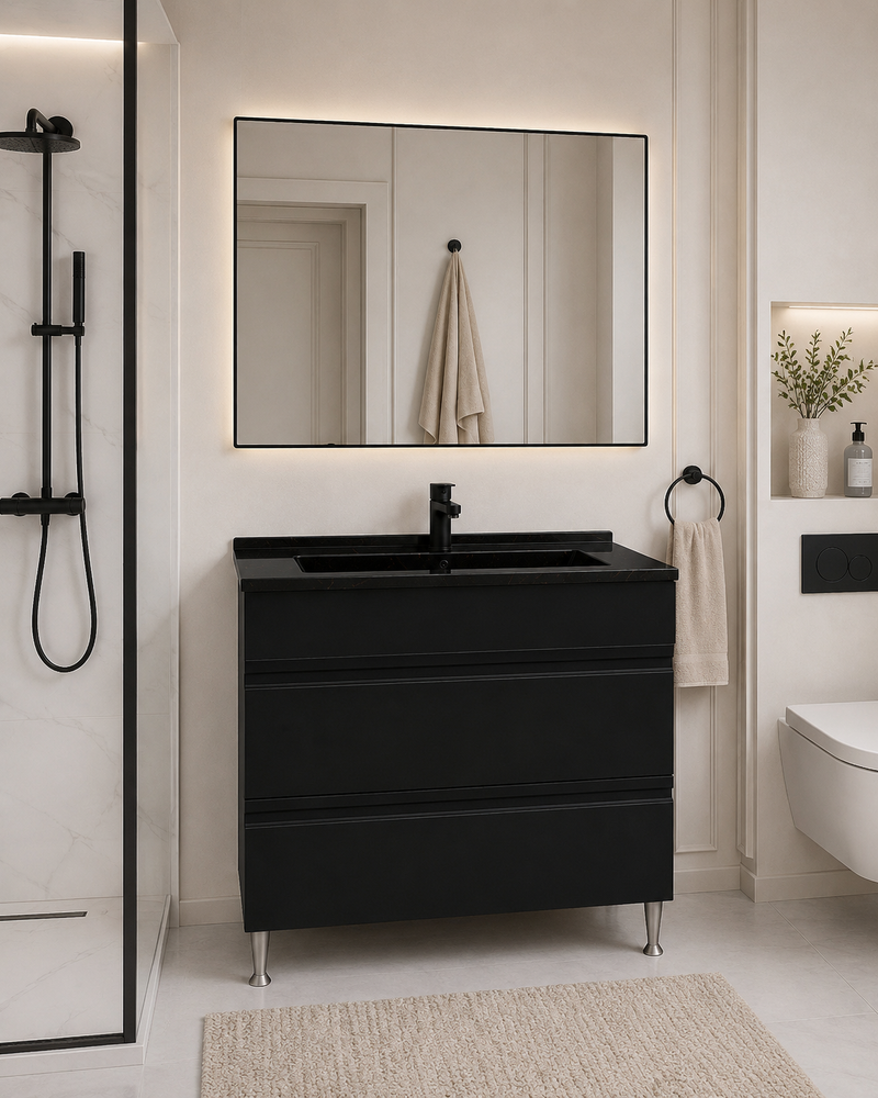 SERIA 486 - MOBILIER BAIE MDF 80CM STR NEGRU + LAVOAR GRANIT NEGRU-1
