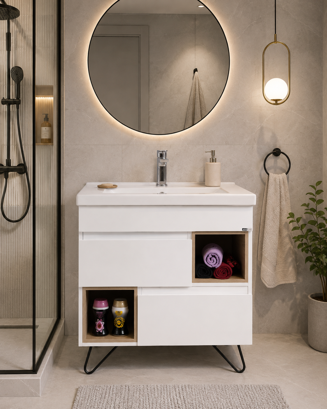 BAZA MDF SI LAVOAR, PICIOARE METALICE, SERIA 760 80CM, ALB/SONOMA