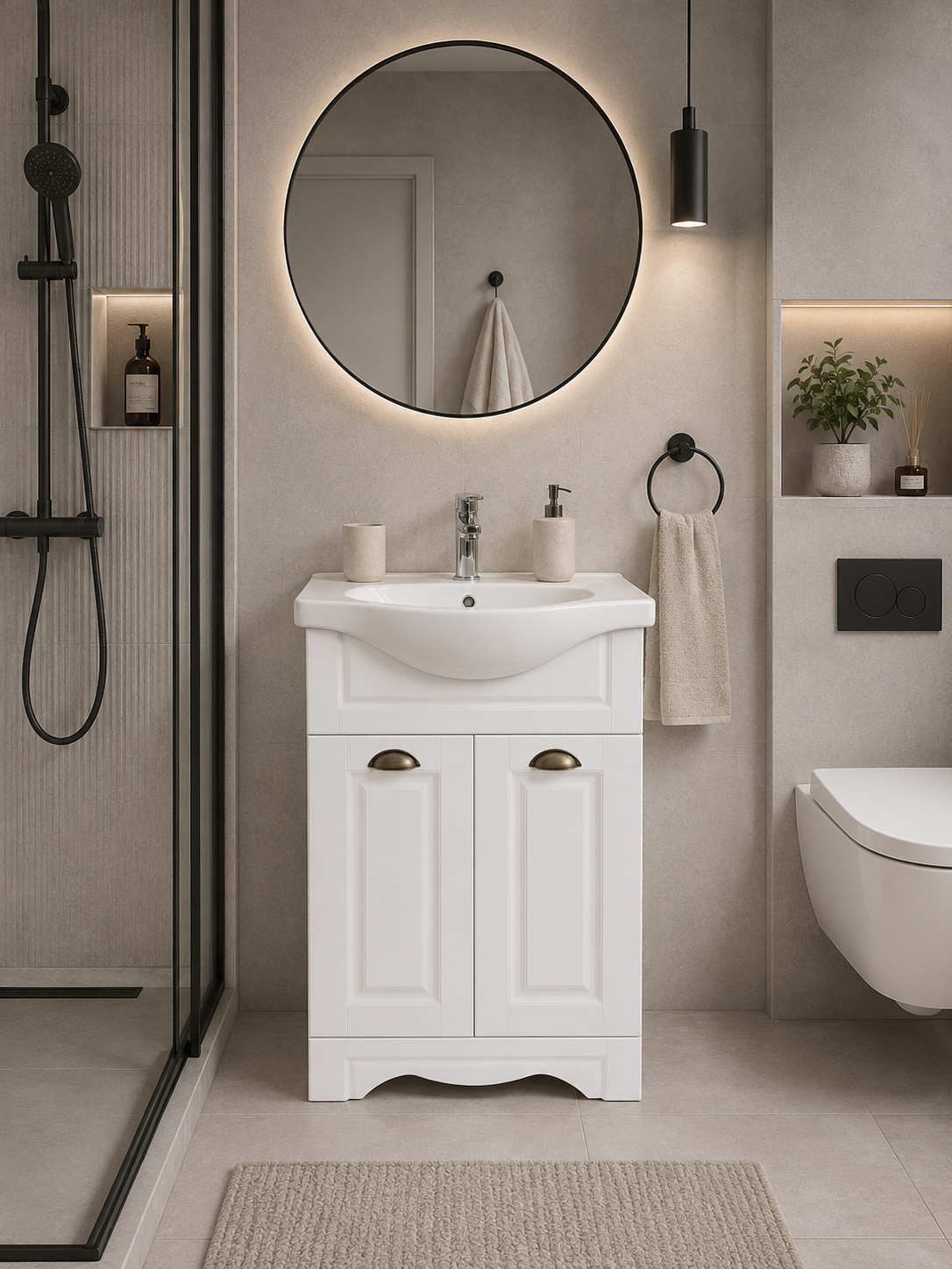 Seria 172 - Mobilier baie 55cm Alb 2U + Lavoar Albatros 55 - 7055