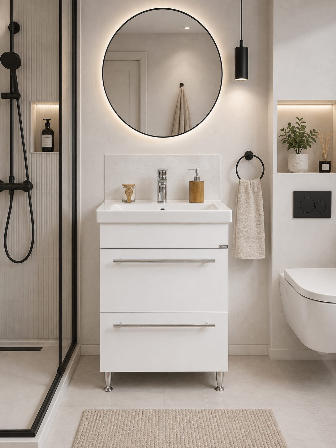 Seria 754 - Mobilier baie 60cm ALB SRT + Lavoar Sava 60 - 2060