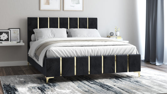 Pat Venezia, 160x200 cm, negru/auriu, suport saltea din PAL