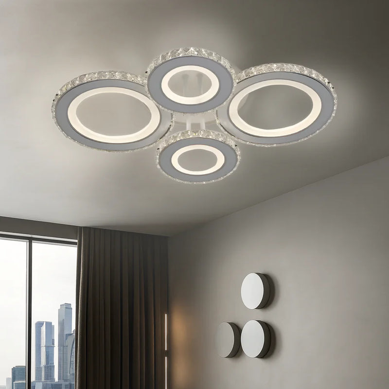 Lustra LED cu telecomanda si cristal NOVA ROTONDA RGB 82W, 4 Cercuri, lumina Rece/Calda/Neutra, Dimabila, Alb-5