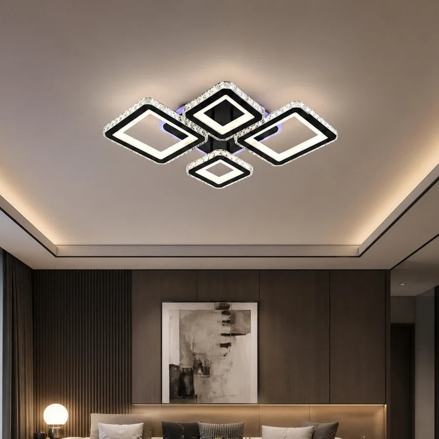 Lustra LED cu telecomanda si cristal TERRANO RGB 162W, 4 Patrate, lumina Rece/Calda/Neutra, Dimabila, Negru-11
