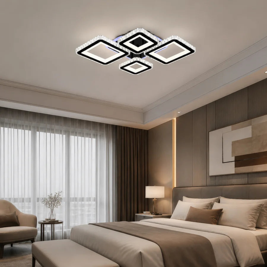 Lustra LED cu telecomanda si cristal TERRANO RGB 162W, 4 Patrate, lumina Rece/Calda/Neutra, Dimabila, Negru-10