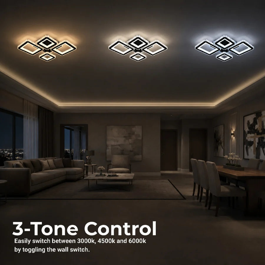 Lustra LED cu telecomanda si cristal TERRANO RGB 162W, 4 Patrate, lumina Rece/Calda/Neutra, Dimabila, Negru-2