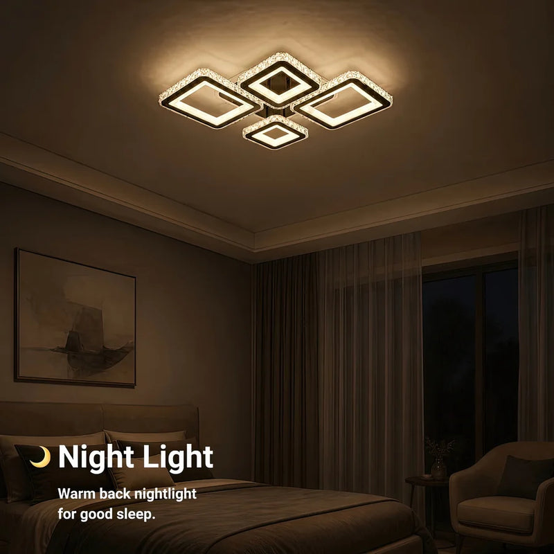 Lustra LED cu telecomanda si cristal TERRANO RGB 162W, 4 Patrate, lumina Rece/Calda/Neutra, Dimabila, Negru-5