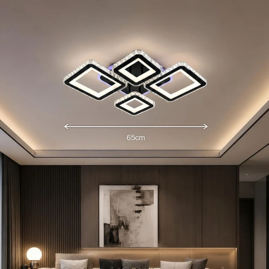 Lustra LED cu telecomanda si cristal TERRANO RGB 162W, 4 Patrate, lumina Rece/Calda/Neutra, Dimabila, Negru-13