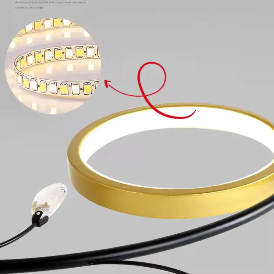 Lustra LED cu Telecomnda KARINA, 31W, 6 Elemente, Lumina Calda/Rece/Neutra, Dimabila, Auriu