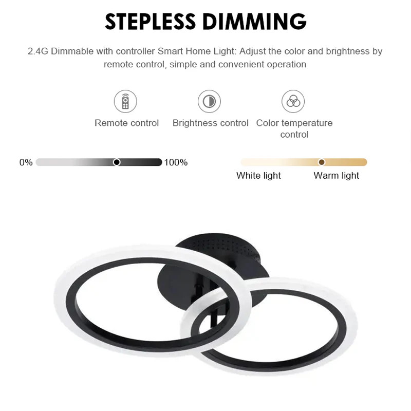 Lustra LED cu telecomanda BETTY 27W, 2 Cercuri, lumina Rece/Calda/Neutra, Dimabila, Negru