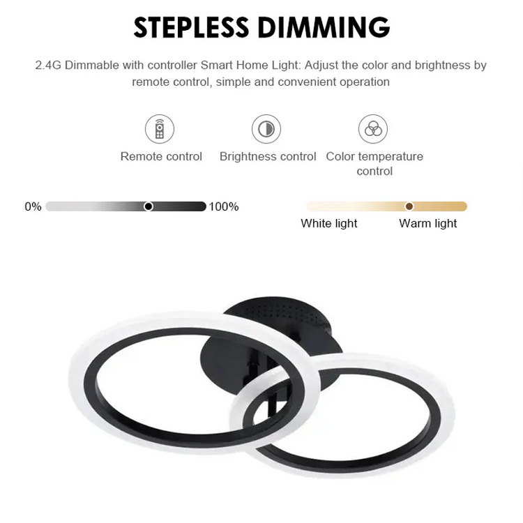 Lustra LED cu telecomanda BETTY 27W, 2 Cercuri, lumina Rece/Calda/Neutra, Dimabila, Negru