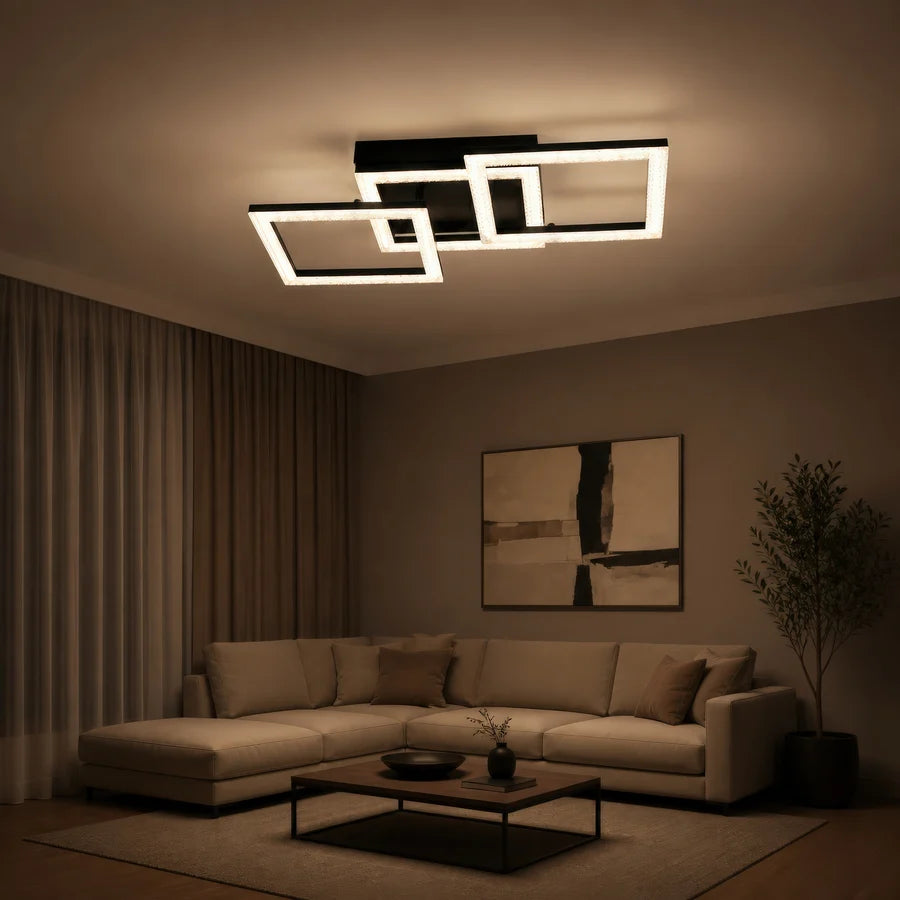 Lustra LED cu telecomanda GEO 43W, 3 Patrate, lumina Rece/Calda/Neutra, Dimabila, Metal si Acril, Negru-11