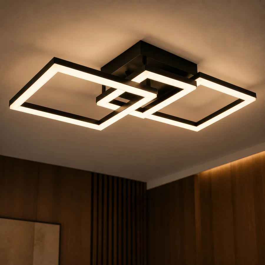 Lustra LED cu telecomanda GEO 43W, 3 Patrate, lumina Rece/Calda/Neutra, Dimabila, Metal si Acril, Negru-1