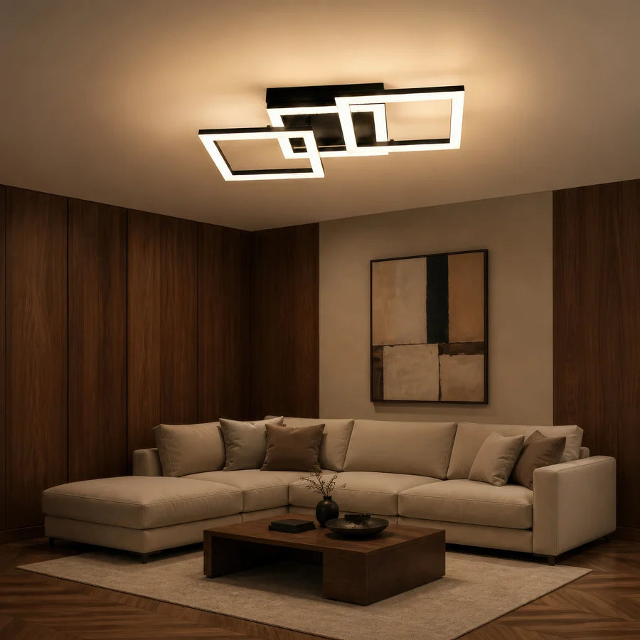 Lustra LED cu telecomanda GEO 43W, 3 Patrate, lumina Rece/Calda/Neutra, Dimabila, Metal si Acril, Negru-7