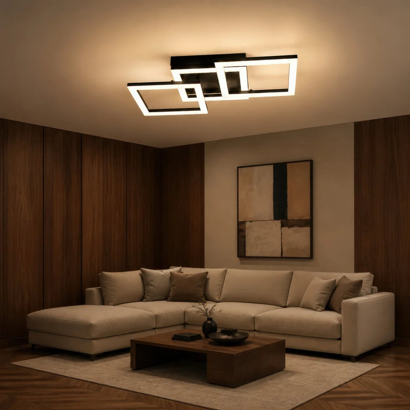 Lustra LED cu telecomanda GEO 43W, 3 Patrate, lumina Rece/Calda/Neutra, Dimabila, Metal si Acril, Negru-7