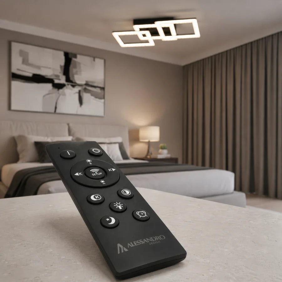 Lustra LED cu telecomanda GEO 43W, 3 Patrate, lumina Rece/Calda/Neutra, Dimabila, Metal si Acril, Negru-2
