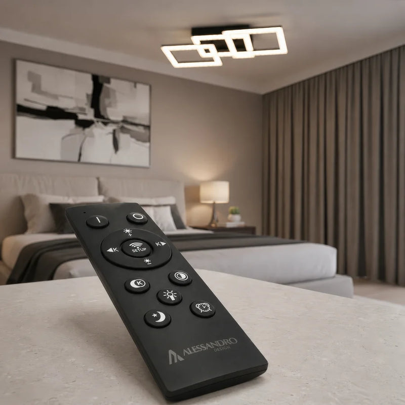 Lustra LED cu telecomanda GEO 43W, 3 Patrate, lumina Rece/Calda/Neutra, Dimabila, Metal si Acril, Negru-2