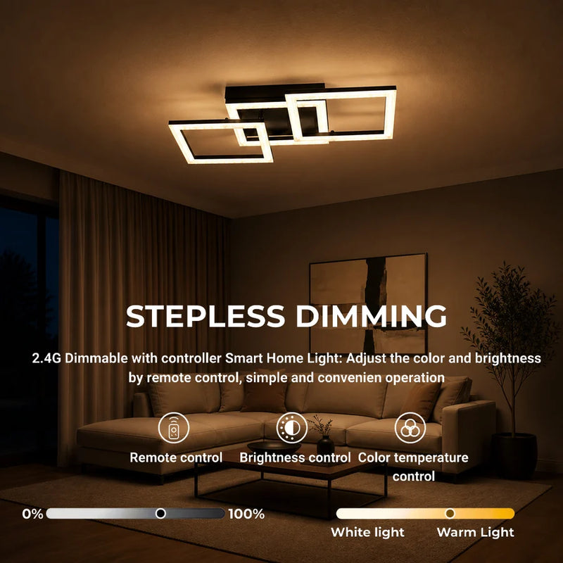 Lustra LED cu telecomanda GEO 43W, 3 Patrate, lumina Rece/Calda/Neutra, Dimabila, Metal si Acril, Negru-4