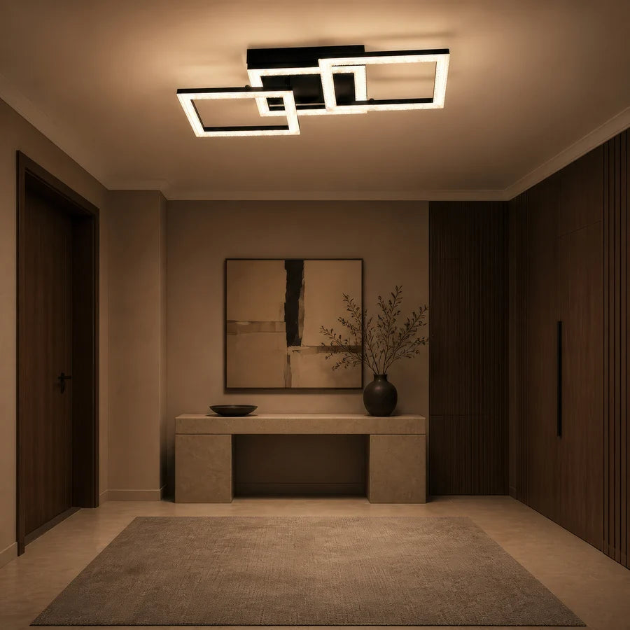 Lustra LED cu telecomanda GEO 43W, 3 Patrate, lumina Rece/Calda/Neutra, Dimabila, Metal si Acril, Negru-12