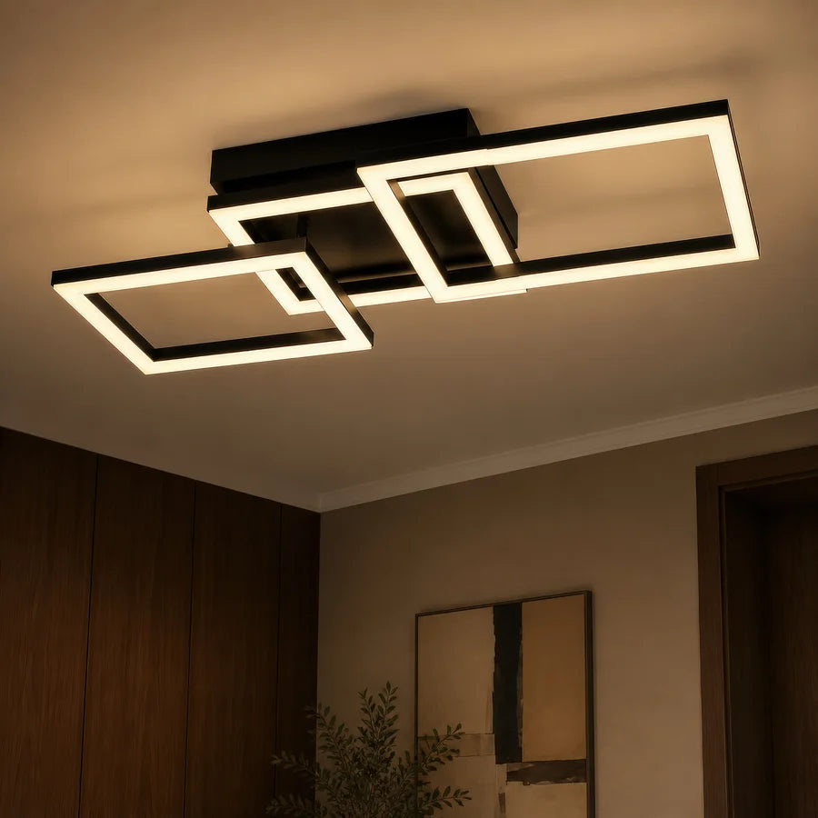 Lustra LED cu telecomanda GEO 43W, 3 Patrate, lumina Rece/Calda/Neutra, Dimabila, Metal si Acril, Negru-6